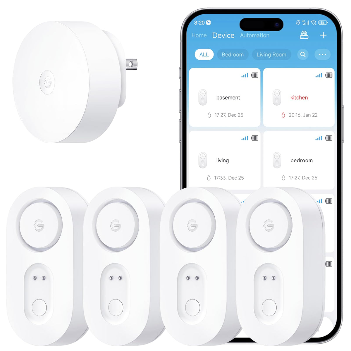 GoveeLife Upgraded Smart Water Leak Detector 1s with High Alarm - Image 1