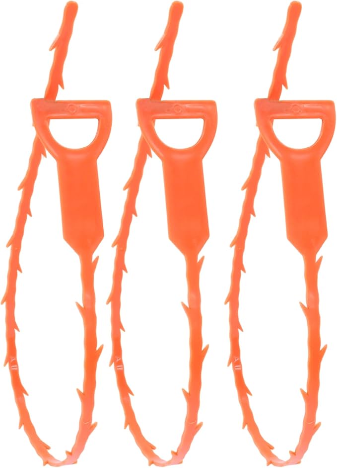 3 Pack 20 Inch Drain Clog Remover Snakes, Hair Cleaning Tool Effective Drain Snake Auger Tool for Sink, Shower, Bathtub, and Toilet(Orange)