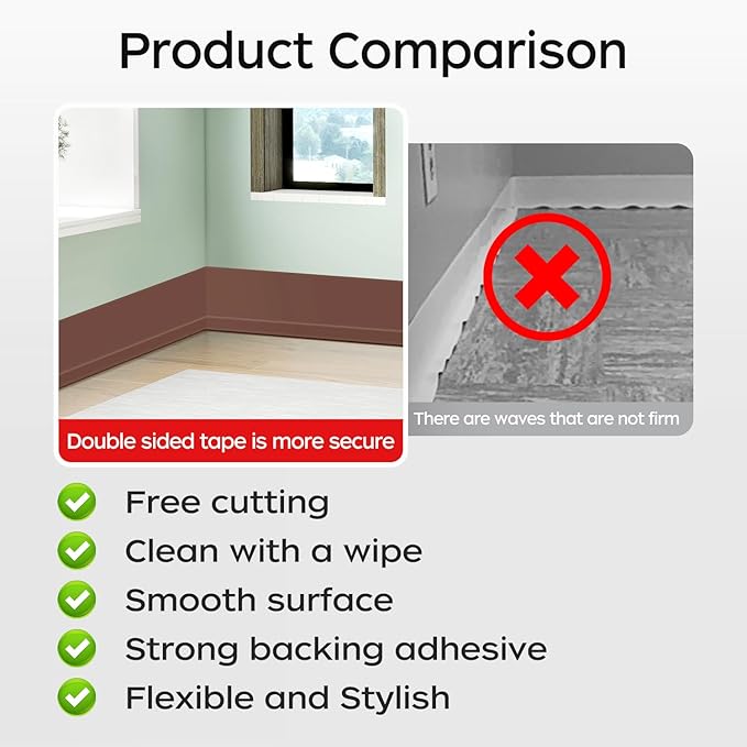 Flexible Baseboard Molding Trim 3 Inch(W) x 20 Feet(L) Self Adhesive Vinyl Wall Base Peel and Stick Cove Base,Rubber Wall Base. (Brown)