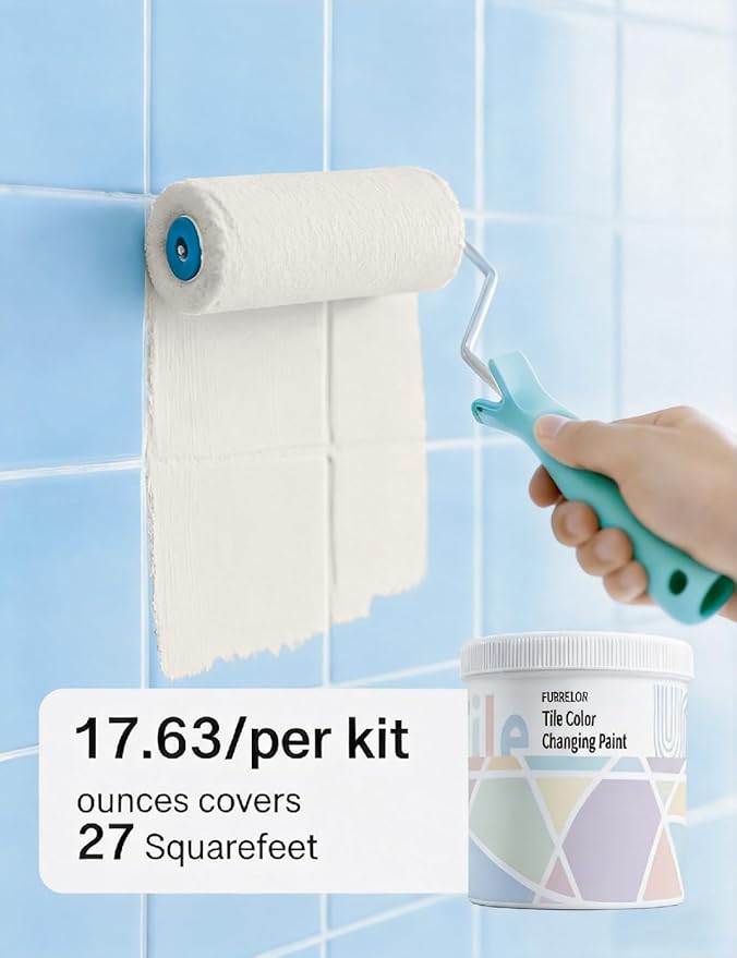 Bathroom Tile Paint, Sink Countertop Shower Paint 17oz, White Tub and Tile Refinishing Kit 10Pcs Tools, Low Odor Porcelain Fiberglass Tub Paint, for DIY Resurfacing Reglaze, 25-30 sq.ft