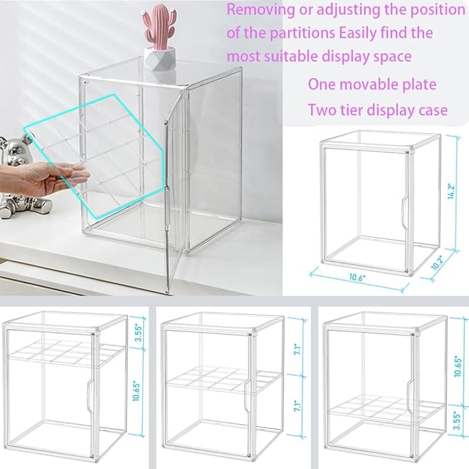 X-Large Clear Acrylic Display Case for Collectibles, Storage Bins/Box with Magnetic Lid and Stackable Design, 3 Adjustable Layers, Display Box for Shoes, Dolls, Purses, Toys, Cosmetics