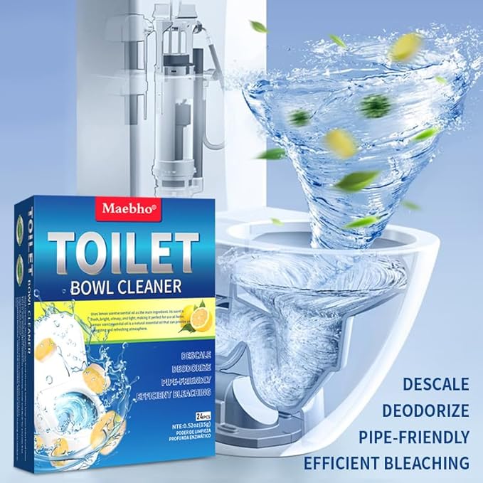 Toilet Bowl Cleaner Tablets – 24 Pack | Powerful Stain Removal, Septic Safe, Lemon Scent | No Harsh Chemicals, Long-Lasting Cleaning for Toilet Bowls