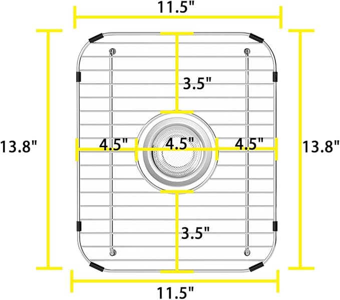 SANNO Stainless Steel Sink Protector, Grid Sink Rack, Bottom of Sink with Center Drain, Scratch Free 11.5" x 13.8"