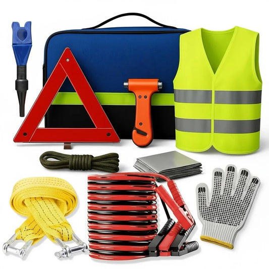 Car Roadside Emergency Kit with Jumper Cables & Tow Rope - Image 1