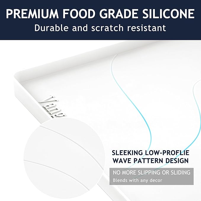 Heavy Duty Silicone Under Sink Mats for Kitchen Waterproof 40" x 19", Extra Thick Under Sink Rubber Mat Drip Tray, Raised Edge Under Sink Liner,Prevent Drips, Leaks, Spills,White