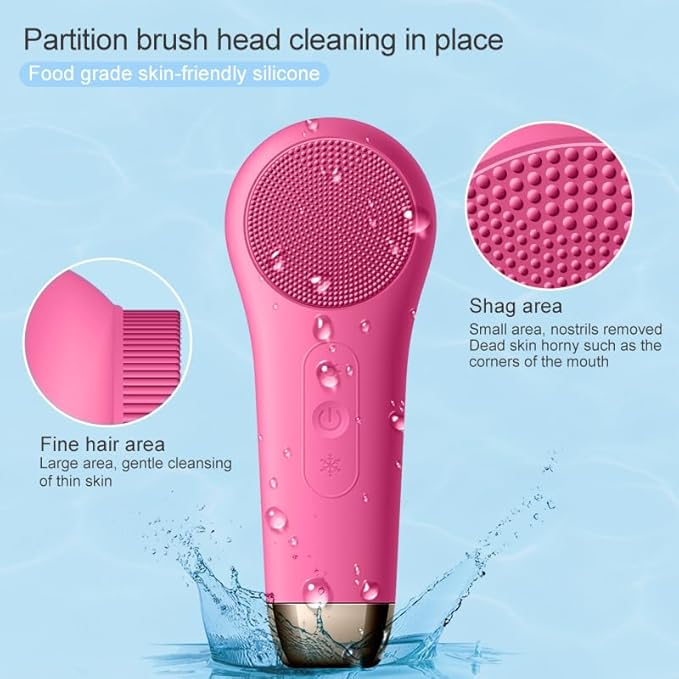 Rechargeable Electric Facial Cleansing Brush – Silicone Face Scrubber with Vibrating Technology for Deep Cleansing & Exfoliation, Waterproof, Gentle on Skin, Suitable for Men & Women (red)