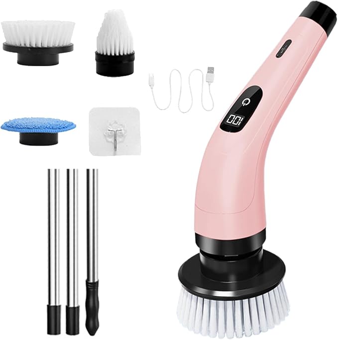 Electric Spin Scrubber, Cordless Bathroom Scrubber, Electric Brush Cleaner, 370 RPM USB Rechargeable Scrubber with 3 Replaceable Brush Heads, 2 Adjustable Speeds Bathroom