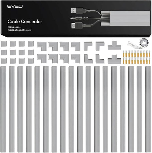 EVEO Cable Hider Wall 306” - Cable Raceway Cord Hider - Wire Covers for Cords on Wall, Cord Cover, Wall Cable Hider, Cable Concealer, Wire Hiders for TV on Wall - 20X (L16 W0.95 H0.5) - Medium | Grey