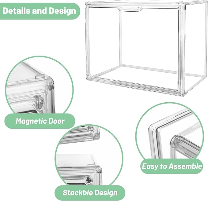 2 PACK Clear Book Storage Organizer Stackable Acrylic Book Display Box with Magnetic Door for Bookshelf Easy Assemble Bookcase Containers Display case for Comics Toys Handbags Shoes Purses
