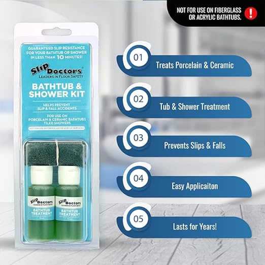 SlipDoctors Bathtub & Shower Kit | Non-Slip Treatment for Ceramic or Porcelain Tubs & Tiled Showers. Works Immediately to Increase Traction!
