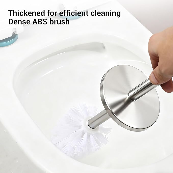 Focket Toilet Brush and Holder Set, Stainless Steel Toilet Bowl Brush with Sealable Lid and Stable Base, Heavy Duty Bowl Cleaner Brush for Home RV Bathroom Accessories (Bright Silver)