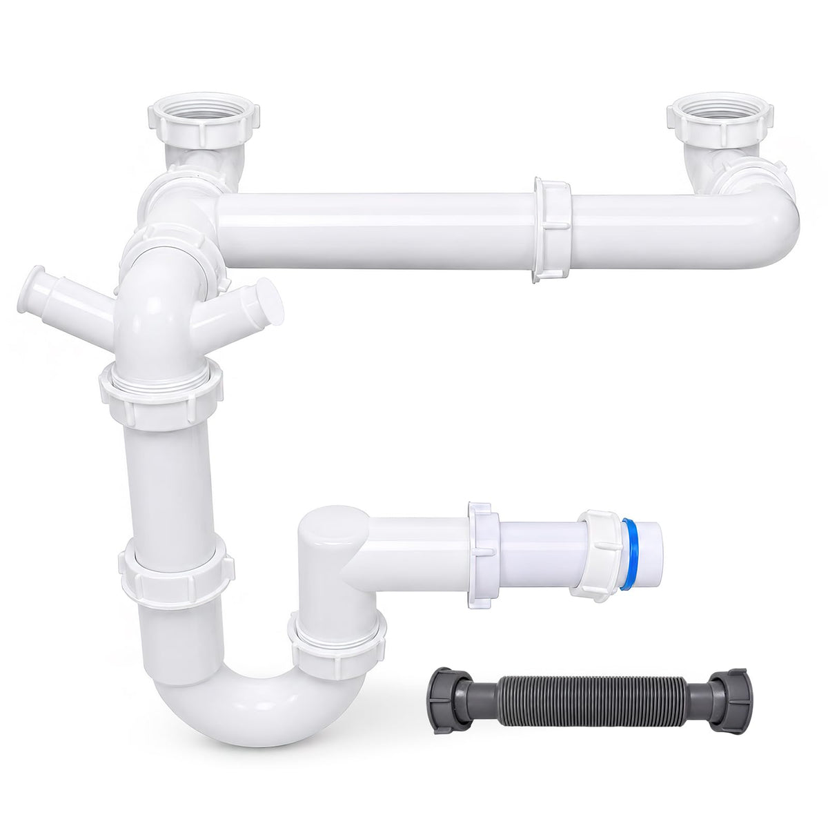 1-1/2" Kitchen Sink Drain Kit, Space-Saving Rear P-Trap - Image 1
