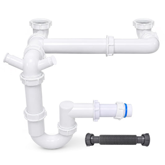 1-1/2" Kitchen Sink Drain Kit, Space-Saving Rear P-Trap - Image 1