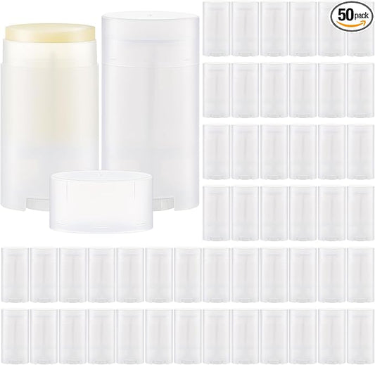 50 Pack Transparent Empty Deodorant Containers, 75ml/2.5oz, Bottom Filling, Refillable Deodorant Tubes Lipstick Balm Tubes Twisted, Plastic Oval for Homemade DIY Aromatherapy, Balm, Lotion
