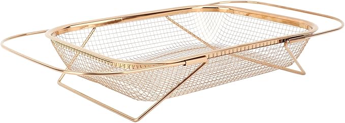 JTLB Over The Sink Colander Strainer Basket Stainless Steel for Kitchen Sink with Handles Fine Mesh Expandable Kitchen Essentials Rectangle (Rose Gold)