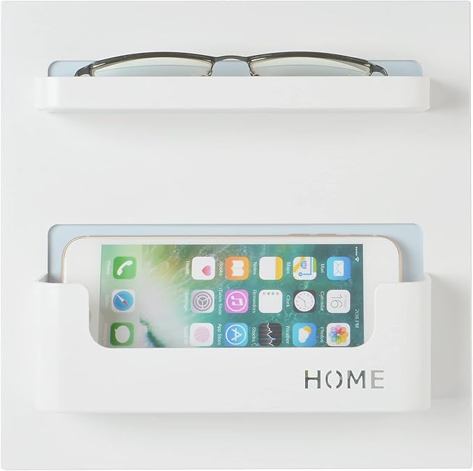 Bedside Shelf with Strong Sticky Gel,Wall Mount Organizer Holder for Cell Phone,Glasses,Remote,Keys,Adhesive Wall Shelves for Bedroom,Bathroom, Kitchen,No Drill Space Saver (Horizontal Type/White)