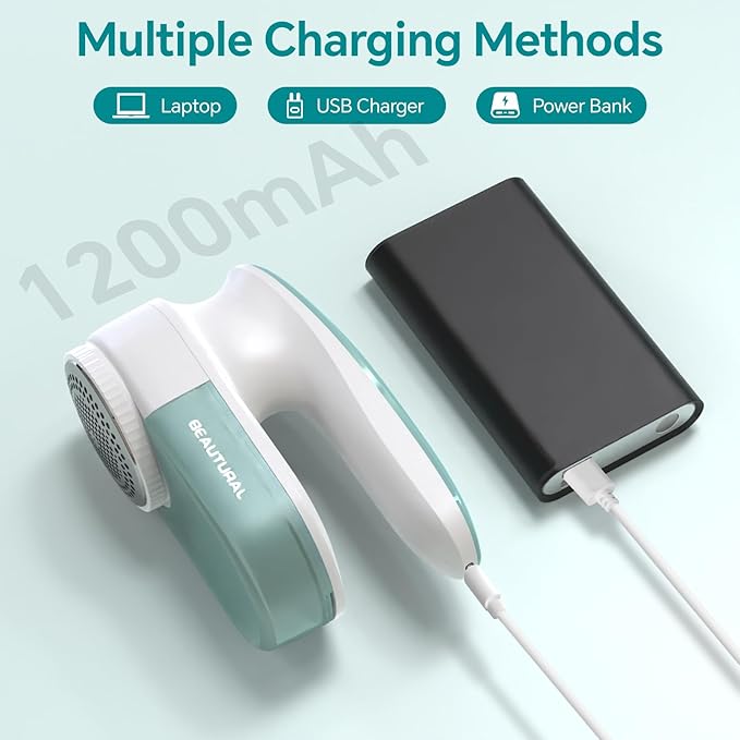 BEAUTURAL Fabric Shaver and Lint Remover, Rechargeable Electric Sweater Shaver with 2 Speeds, 6 Leaf Blades, Portable Pilling Remover for Clothes, Furniture, Blankets
