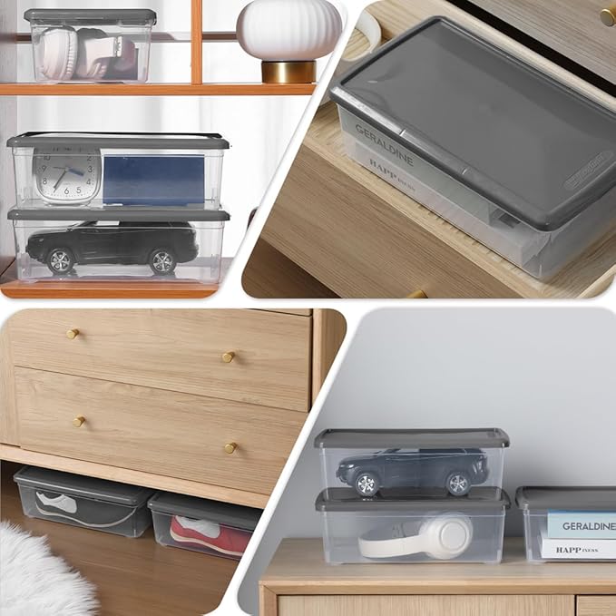 Clear Shoe Boxes Plastic Storage Bins with Latching Lid Rectangular Storage Boxes Durable See-Through Lidded Shoe Boxes for Art Supplies and Home (Grey)