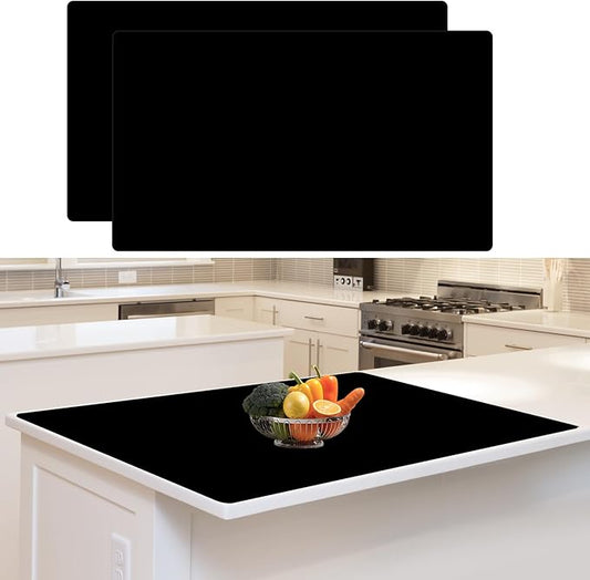36"x24"(90cmx60cm) Large Silicone Mat for Kitchen Counter, Non-Slip Heat Resistant Countertop Protector, Waterproof Multipurpose Mat for Kitchen Island, 2Pack (Black)