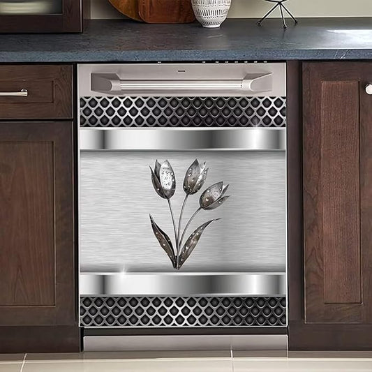 Generic Stainless Steel Dishwasher Magnet Cover Decor, Metal Floral Dishwashing Sticker Magnetic, Kitchen Fridge Door Magnet Cover Vinyl Sticker (23"" x 26"" Magnetic), Rimyy111-9