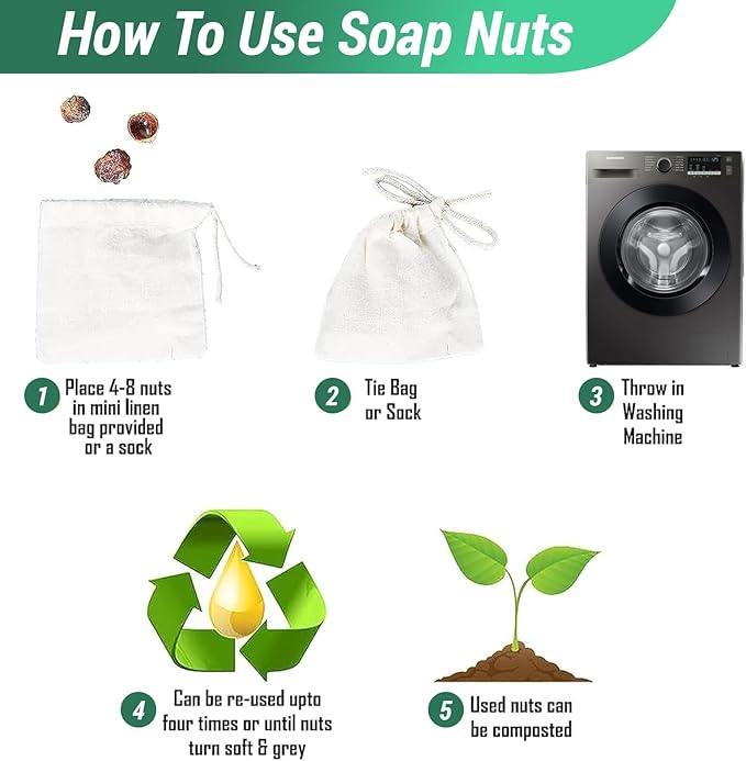 Cure Wid Pure Organic Soap Nuts Deseeded 1lb/450g With 2 Wash Bag Approx 180 Loads,Eco-friendly Soap Nuts Laundry Detergent,Chemical & Fragrance-free Organic Soap Berries Non-toxic Laundry Detergent
