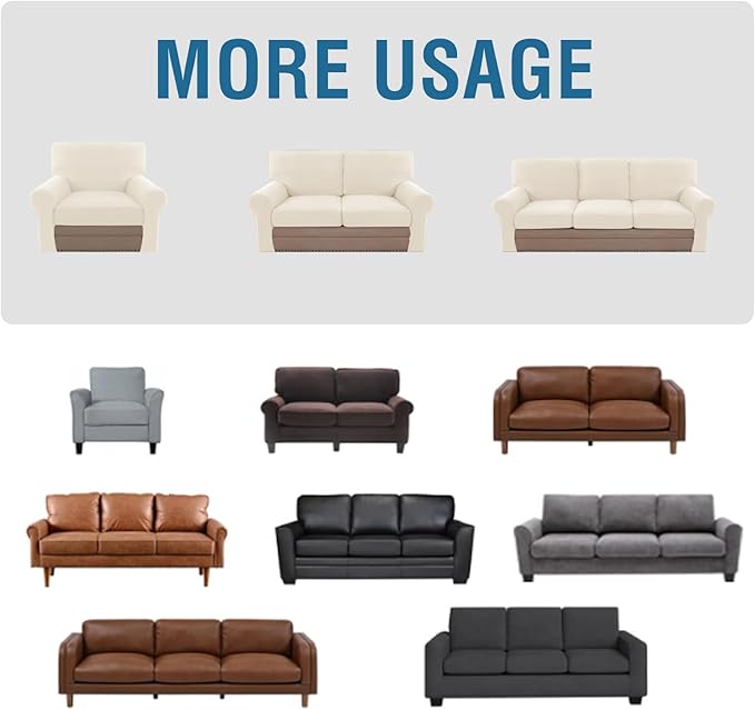 H.VERSAILTEX Multi-Pieces Chair Covers Stretch Couch Covers Form Fitted Seat and Back Cushions Covers (1 Seat Cover Plus 1 Back Cusion Cover, Bonus 2 Armrest Covers), Cream