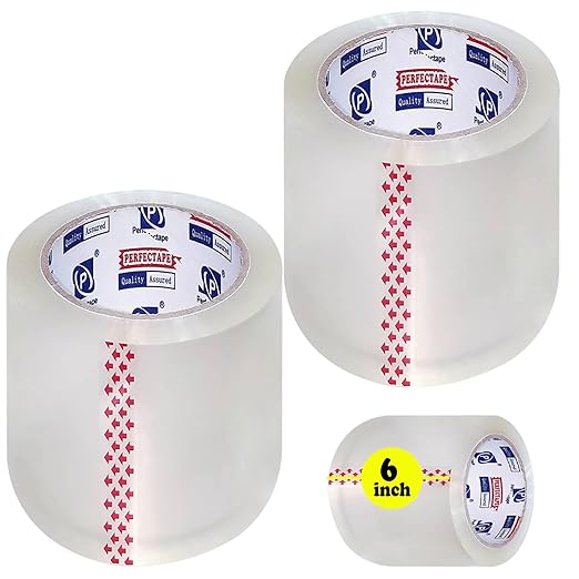 Heavy Duty Packing Tape 2 Rolls, Clear, 6 inch x 55 Yards, Special 6 inch Width, 2.2 mil, Ultra Strong, Refill for Packaging and Shipping