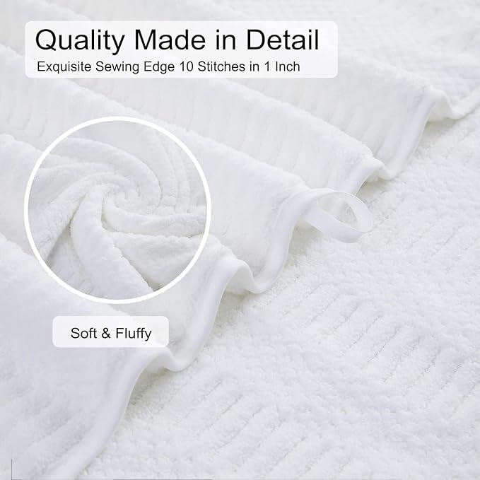 8 Piece Oversized White Bath Towel Set-2 Extra Large Bath Towel Sheets,2 Hand Towels,4 Washcloths-600GSM Soft Highly Absorbent Quick Dry Beach Chair Towels Woven Towels for Bathroom Hotel and Spa