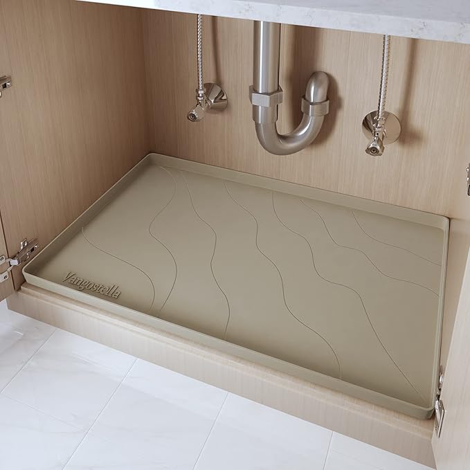 Heavy Duty Silicone Under Sink Mats for Kitchen Waterproof 31" x 19", Extra Thick Under Sink Rubber Mat Drip Tray, Raised Edge Under Sink Liner,Prevent Drips, Leaks, Spills,Brown