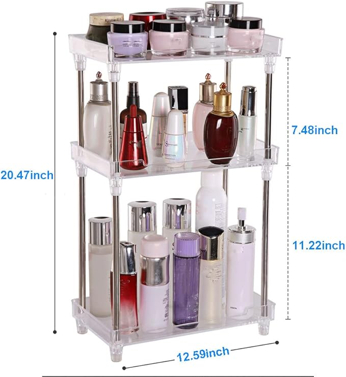Bathroom Organizer Countertop Storage Clear 3 Tier Skincare Organizer Acrylic Corner Shelf Rack Stand for Makeup Cosmetic Perfume Vanity Tray Kitchen Living Room Supplies