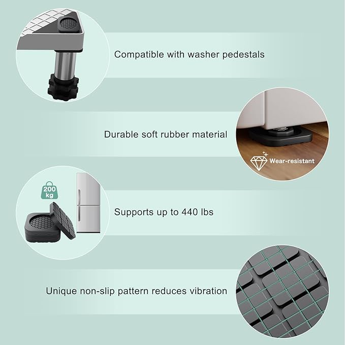 DEWEL Anti Vibration Pads for Washing Machine, Washer and Dryer Pedestals, Rubber Washing Machine Foot Pads Shock Absorbing & Non-Slip Protect The Laundry Room Floor (4 Pcs)