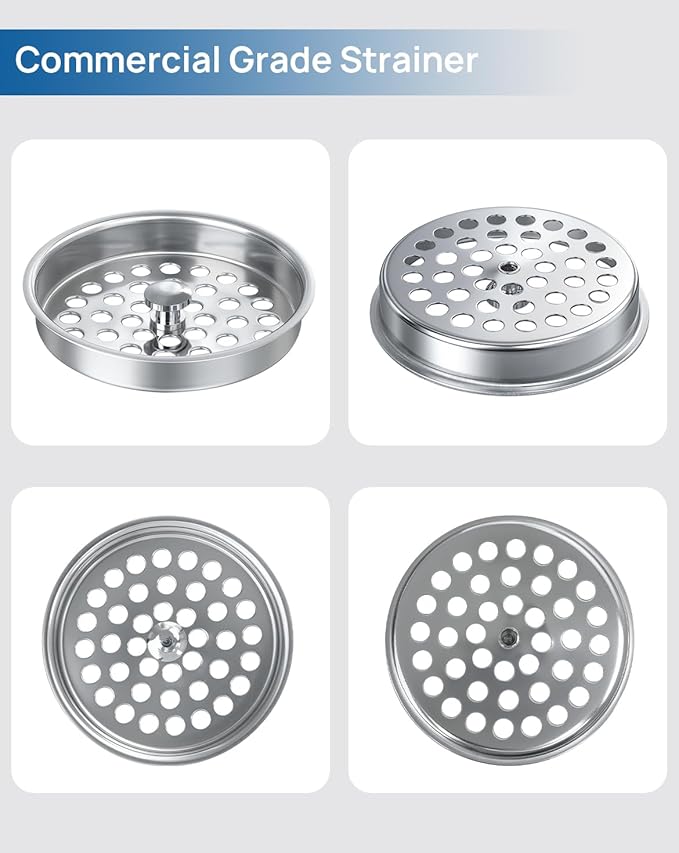 Commercial-Grade Sink Drain Strainer for 3-1/2" Drain, Shallow Basket Strainer Food Catcher, Waste Drain Lever Cover, for Kitchen Utility Industrial Sink, Larger Drain Hole, 304 Stainless Steel