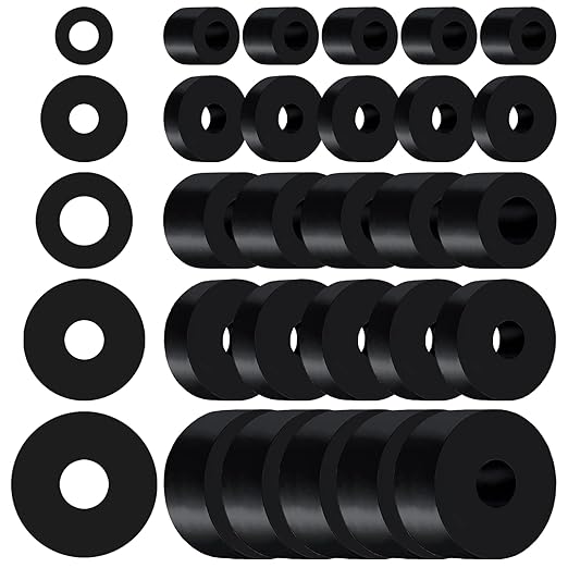 30 PCS Rubber Spacer 5 Sizes Black Non-Slip Thick Grommets Vibration Isolation Round Rubber Flat Washers Spacers Washers for Home and Car Accessories