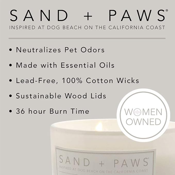 Sand + Paws Scented Candle - Tahitian Vanilla –Luxurious Air Freshening Jar Candles Neutralize pet Odors and Enhance Home décor – 100% Cotton Lead-Free Wicks - 12 oz