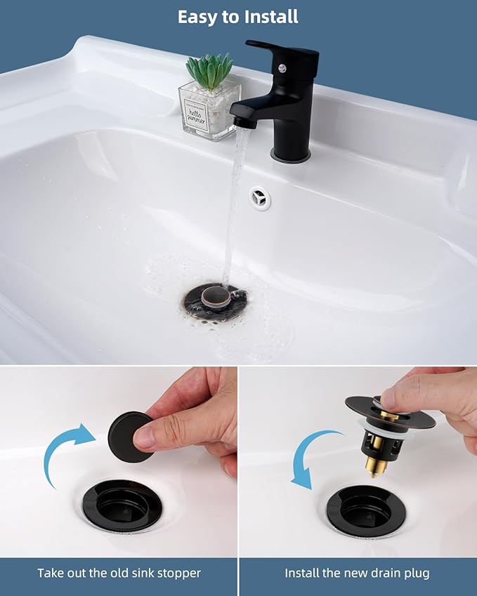 Hibbent 2 Pack All Metal Universal Bathroom Sink Stopper for 1.1''~2.3'' Basin, Pop Up Sink Drain Strainer, Brass Core Push Type Stopper, Stainless Steel Anti Clogging Drain Filter, Oil-Rubbed Bronze