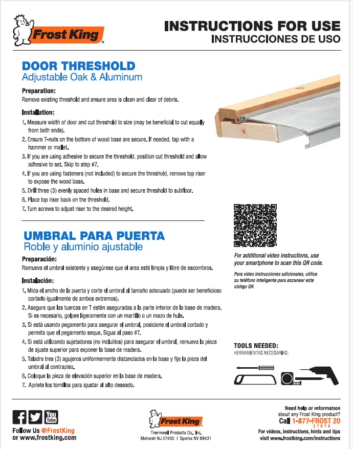 Frost King TAOC36SP Adjustable Aluminum and Oak Sill Threshold - Image 8