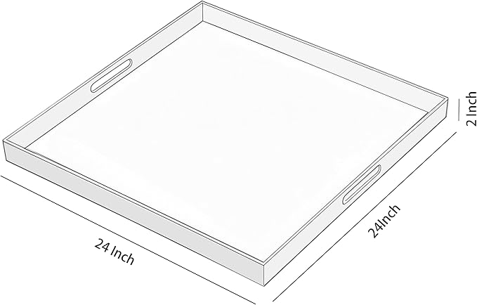 Glossy White Acrylic Serving Tray with Handles-Butler Trays for Coffee Table, Snacks,Breakfast in Bed, Kitchen Countertop,Vanity,Makeup Organizer,Ottoman (White, 24x24 Inches)