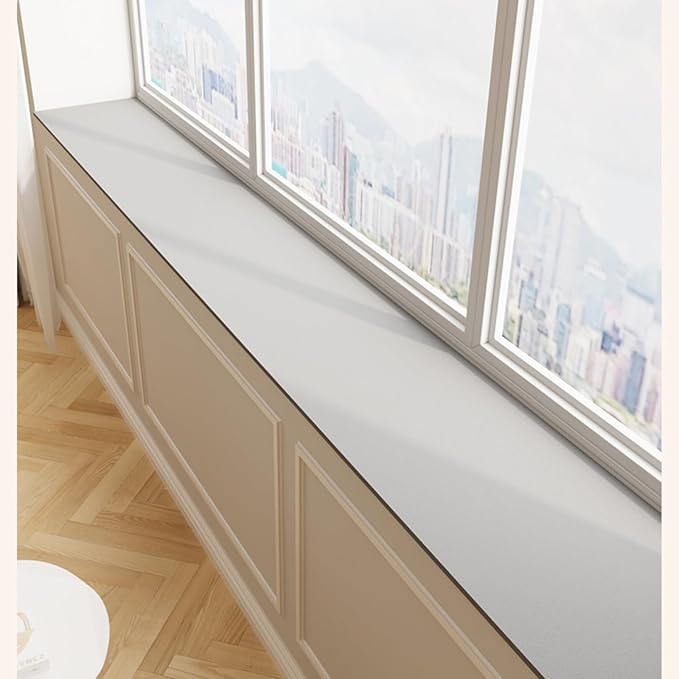 Window Sill Cushion Pad - Narrow Adjustable & Waterproof Window Seat Mat for Bay Windows, Absorbent Dust-Proof Liner with Non-Slip Backing,Cut-to-Fit (Light Grey, 114''x4'')