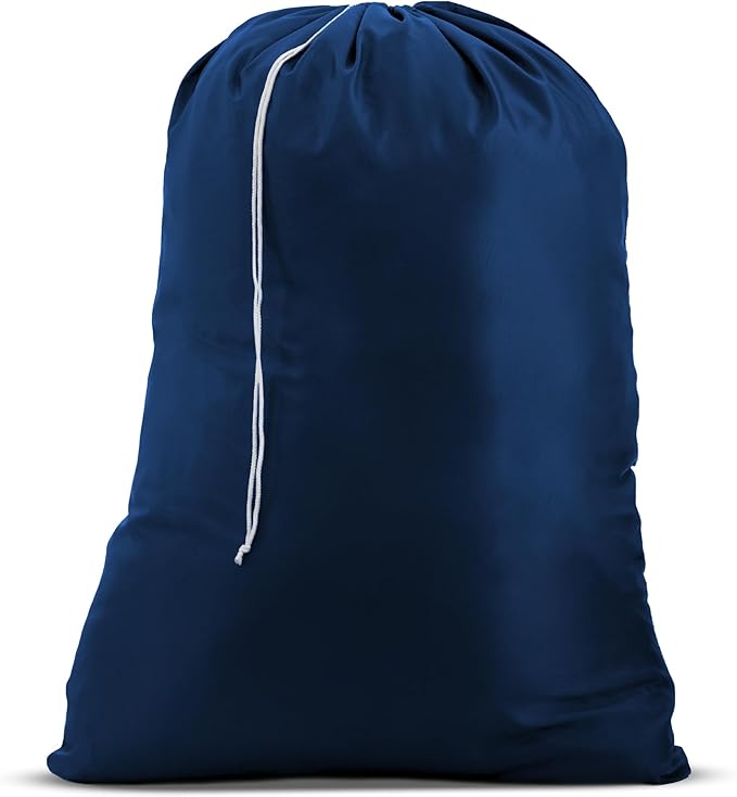 Nylon XL Laundry Bag - Locking Drawstring Closure, Machine Washable, These Large Bags Will Fit a Laundry Basket and Strong Enough to Carry up to Two Loads of Clothes (Navy Blue | 22" x 32")