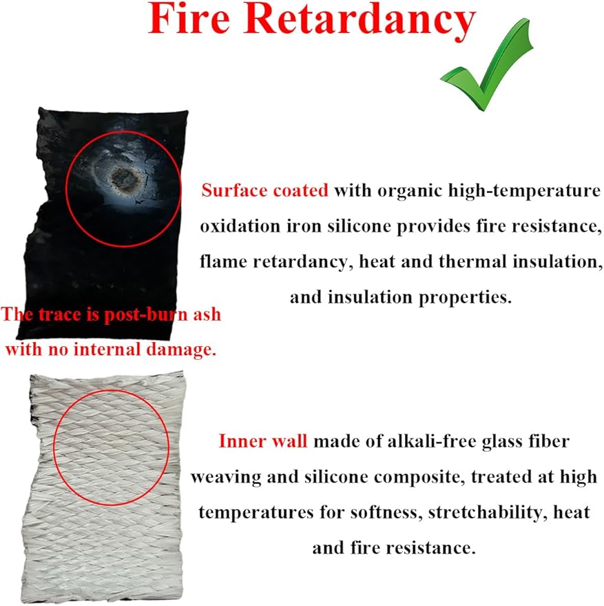 YAMAKATO 1" ID Heat Shielded Fire Thermo Armor Fire Sleeve Silicone Coated Fiberglass Heat Protection for Automotive Hose Lines & Electrical Wiring (Black, 3FT