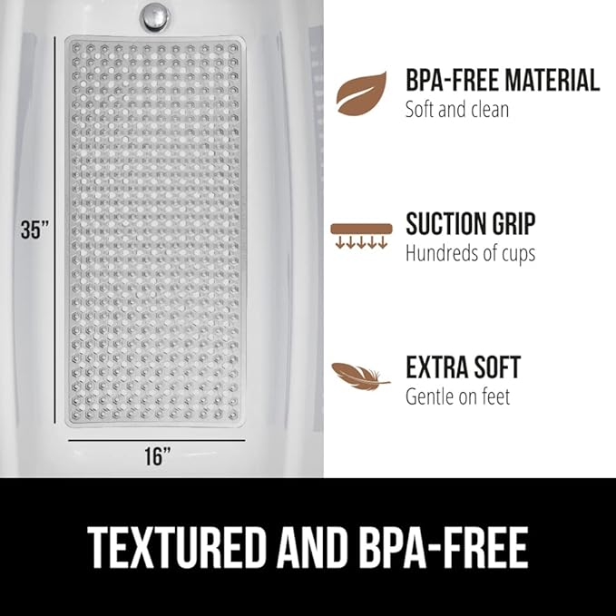 Gorilla Grip Bath Tub and Shower Mat Bundle, Gray Translucent - Tub Mat 35x16, Shower Mat 21x21