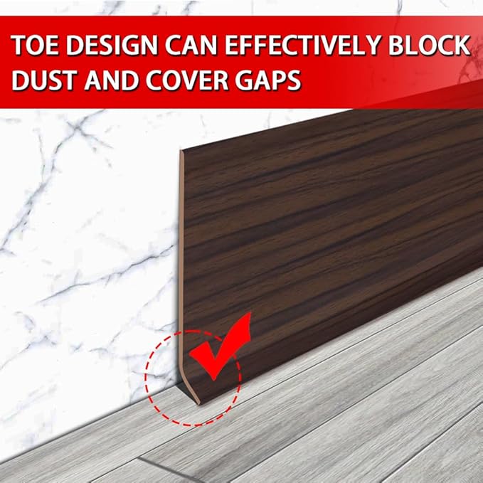 Vinyl Wall Base Baseboard Molding Trim 4" Flexible Self Adhesive Rubber Wall Base Moulding Trim Peel and Stick Design, 4 Inch x 200 Feet, Brown Wood