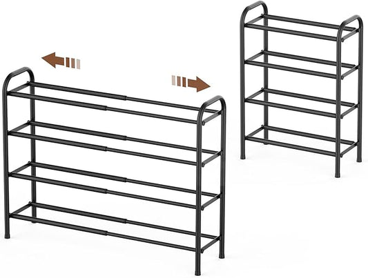 Gonfoam 4-Tier Expandable Shoe Rack,Adjustable Shoe Shelf Storage Organizer Heavy Duty Metal Free Standing Shoe Rack for Entryway Closet Doorway (Black)