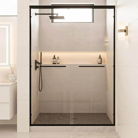 Glass Shower Door 50-54" W x 72" H Semi-Frameless Double Sliding Bathroom Shower Doors with 1/4 inch Clear Tempered Glass for Walk-in Shower, Matte Black