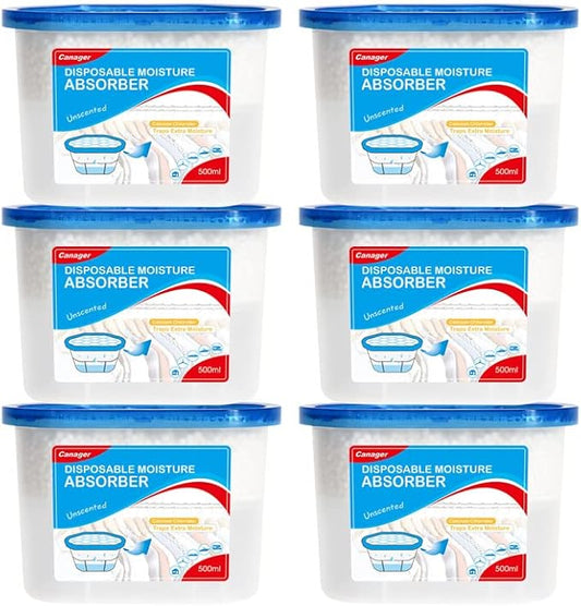 CANAGER Fragrance Free Moisture Absorber Box,Odor Eliminator and Dehumidifier Boxes for Closet,Bedroom,Kitchen,Bathroom-6 Packs,Cups - Traps Moisture for Fresher, Cleaner Air