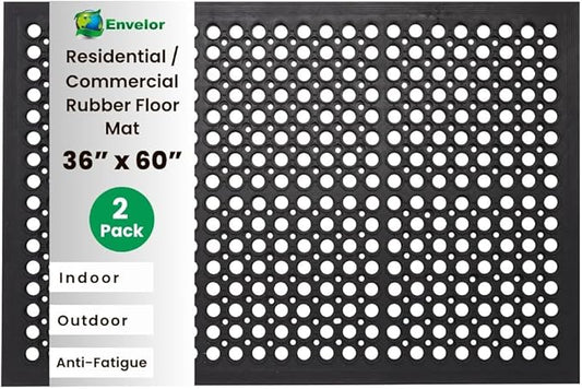 Envelor Anti Fatigue Mat 2 Pack Rubber Floor Mats Door Mat Non Slip Drainage Mat for Entryway, Kitchen, Restaurant, Garage, Heavy Duty Use Doormat, Commercial Floor Mat Industrial 36 x 60 Inches