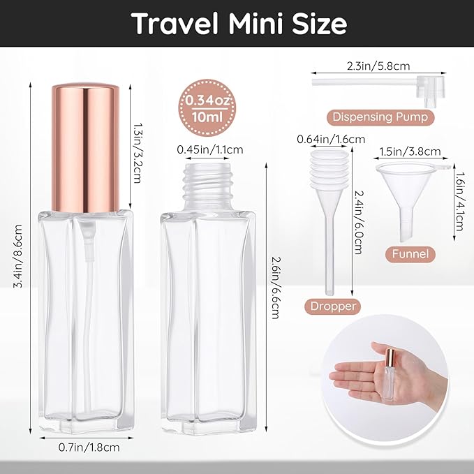 Segbeauty 20pcs 0.34oz Atomizer Sprayer for Perfume Glass Spray Bottles, Bulk Glass Refillable Travel Atomizer, 10ml Travel Cologne Sprayer with Perfume Transfer Tool, Sample Cologne Spray Bottle