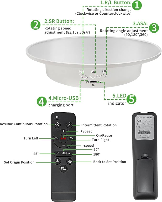 Motorized Rotating Display Stand, Mirror Covered 360 Degree Turntable Display Stand for Photography Products and Shows, Max Load 18Lb/ 7.87 inch Video Show, Battery/USB Power Supply (Remote