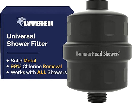 HammerHead Showers® Solid Metal Shower Head Filter – KDF 55 Shower Filter, High Pressure Universal Shower Filters to Remove Toxic Chemicals – Removes Chlorine and Heavy Metals – Matte Black