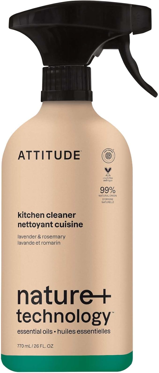 EWG Verified Kitchen Cleaner Spray, Degreaser to Cut Grease & Grime, Plant-Based & Vegan, Lavender & Rosemary, 26 Fl Oz